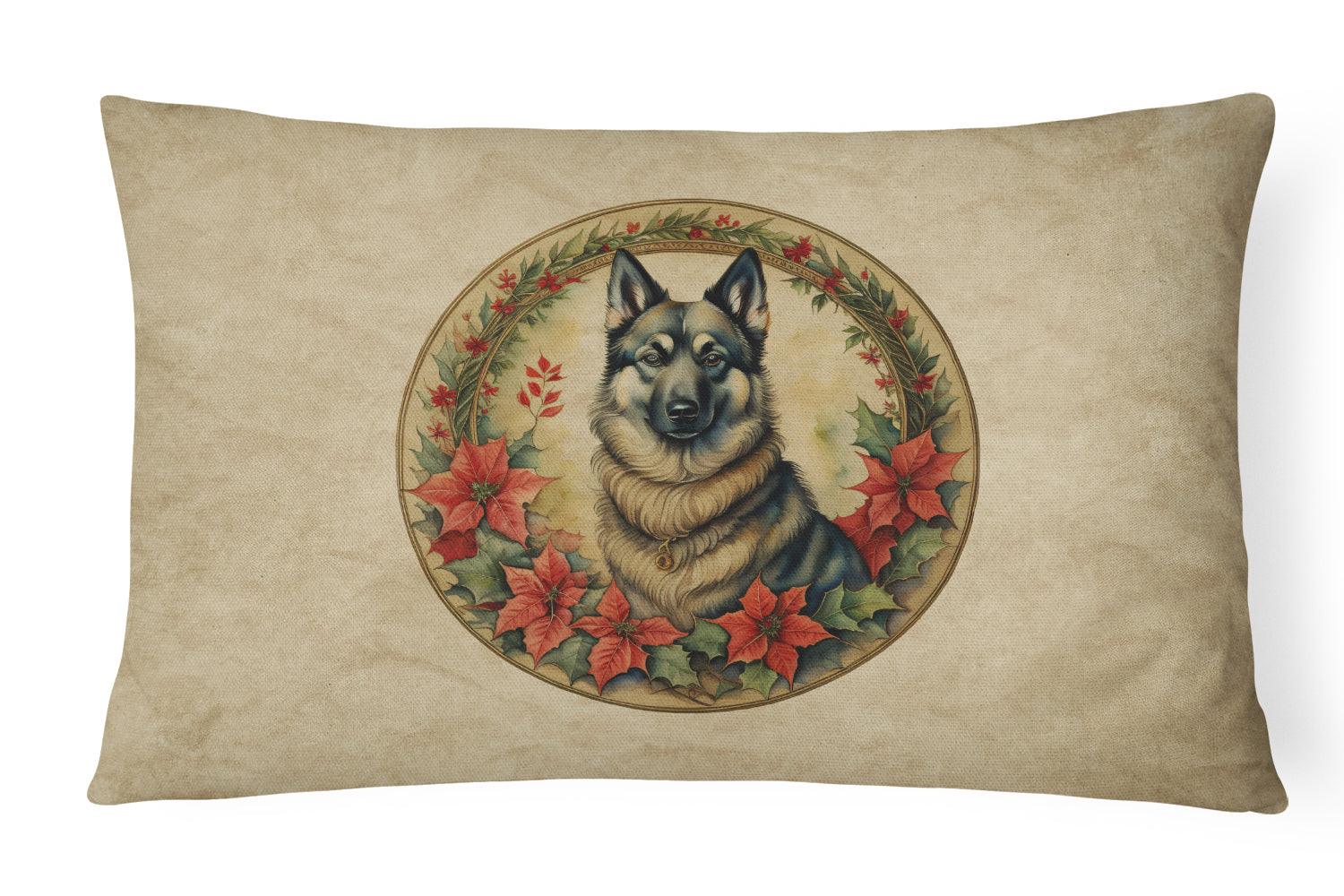 Norwegian Elkhound Christmas Flowers Throw Pillow
