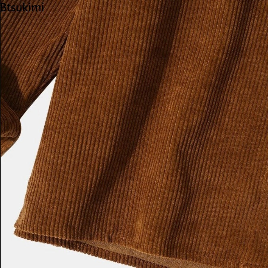 2024 Men's Corduroy Long Sleeve Casual Shirt with Pockets