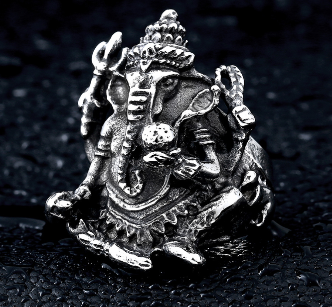 Men's Ganesha Elephant God Titanium Ring