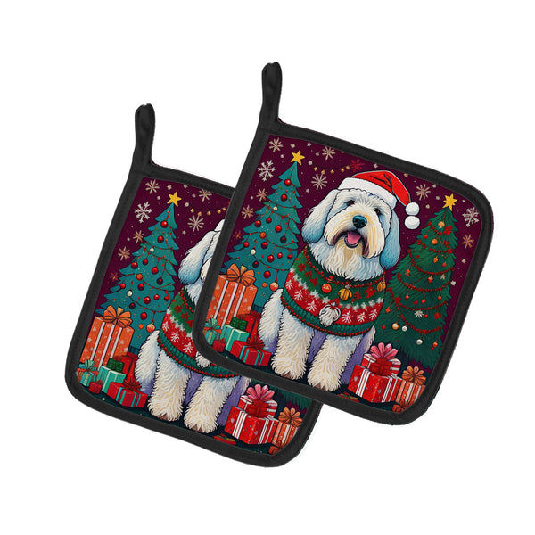 Old English Sheepdog Christmas Pair of Pot Holders