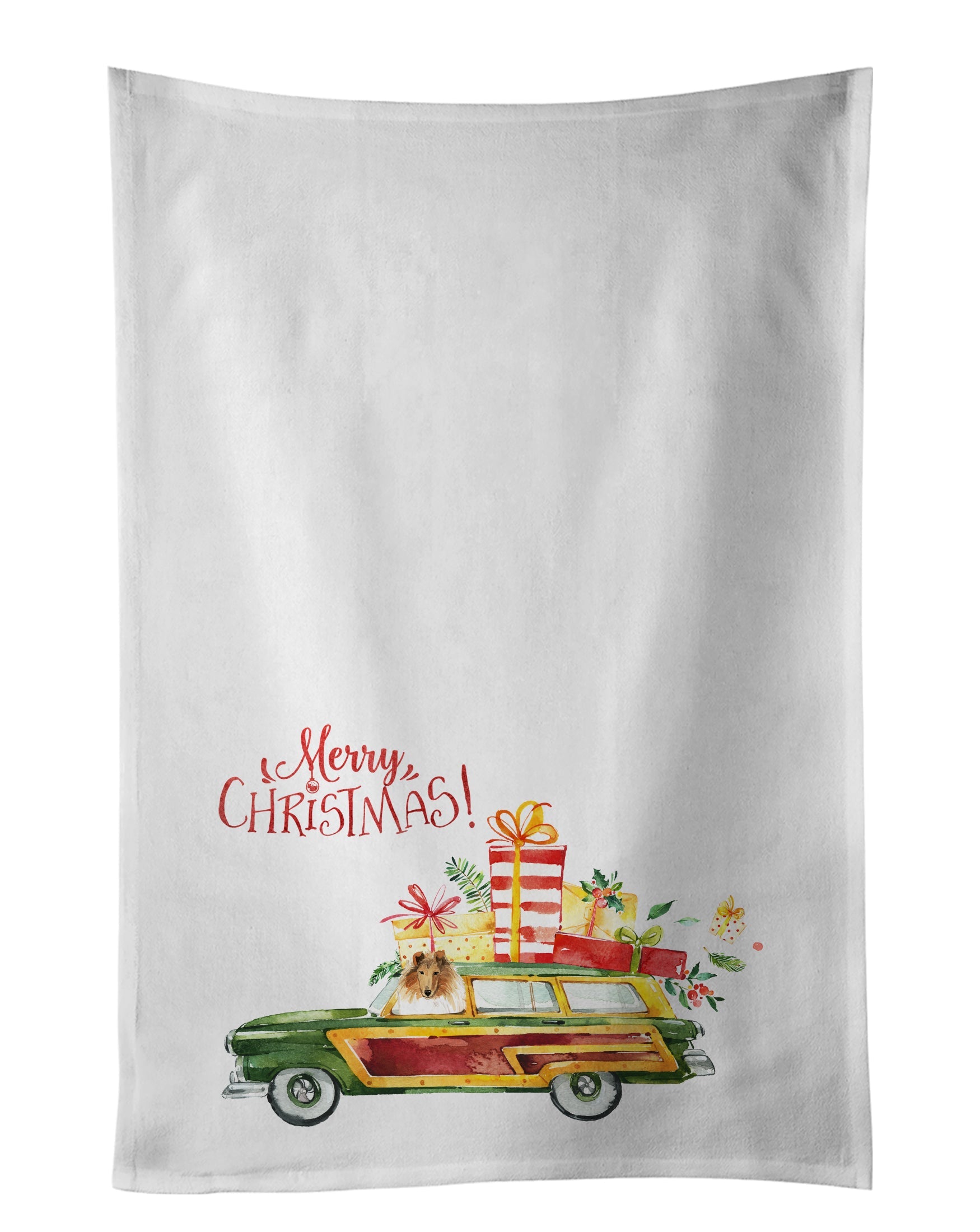 Merry Christmas Collie Kitchen Towel Set of 2
