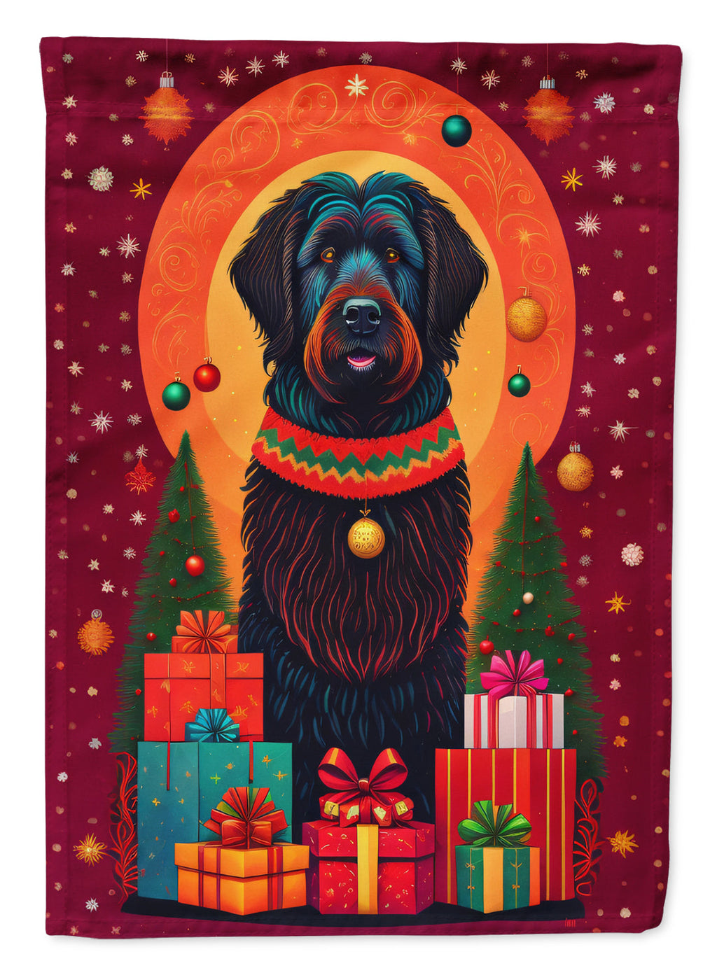 Black Briard Holiday Christmas Garden Flag