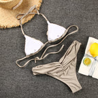 Women's Solid Color Ruffled Bikini Swimsuit Set