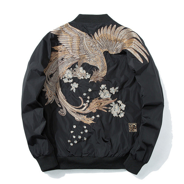 Spring Pilot Bomber Jacket with Bird Embroidery for All