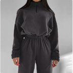 Loose Zip Stand Collar Sweater Set