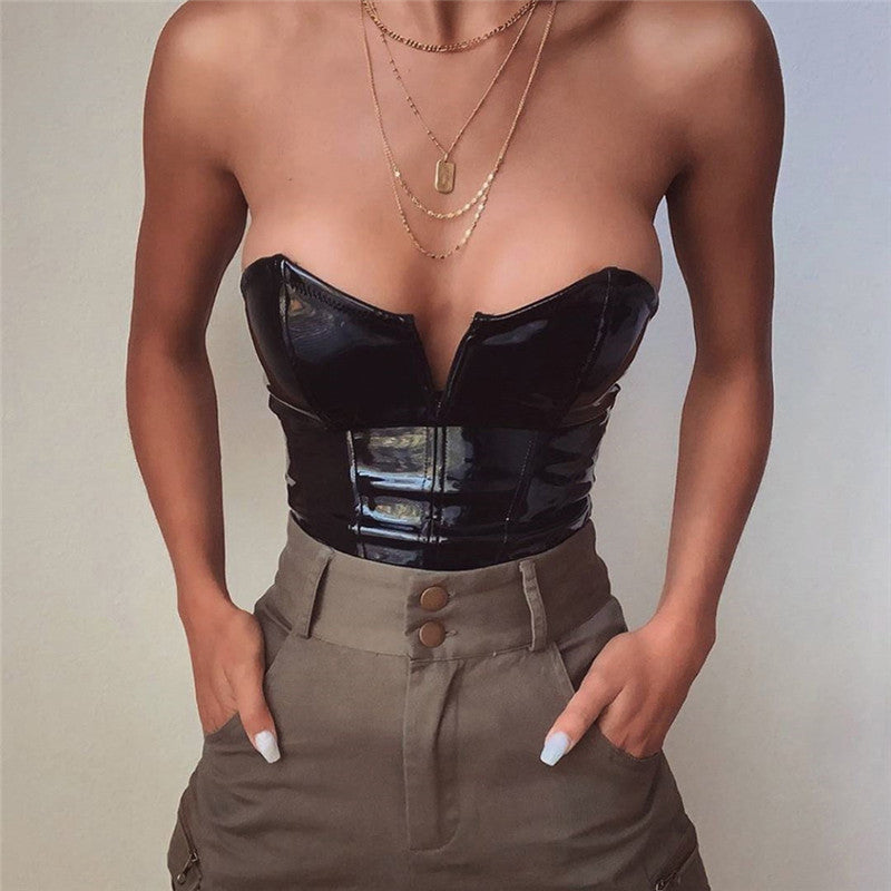 New Autumn Winter Women's Backless PU Bodysuit