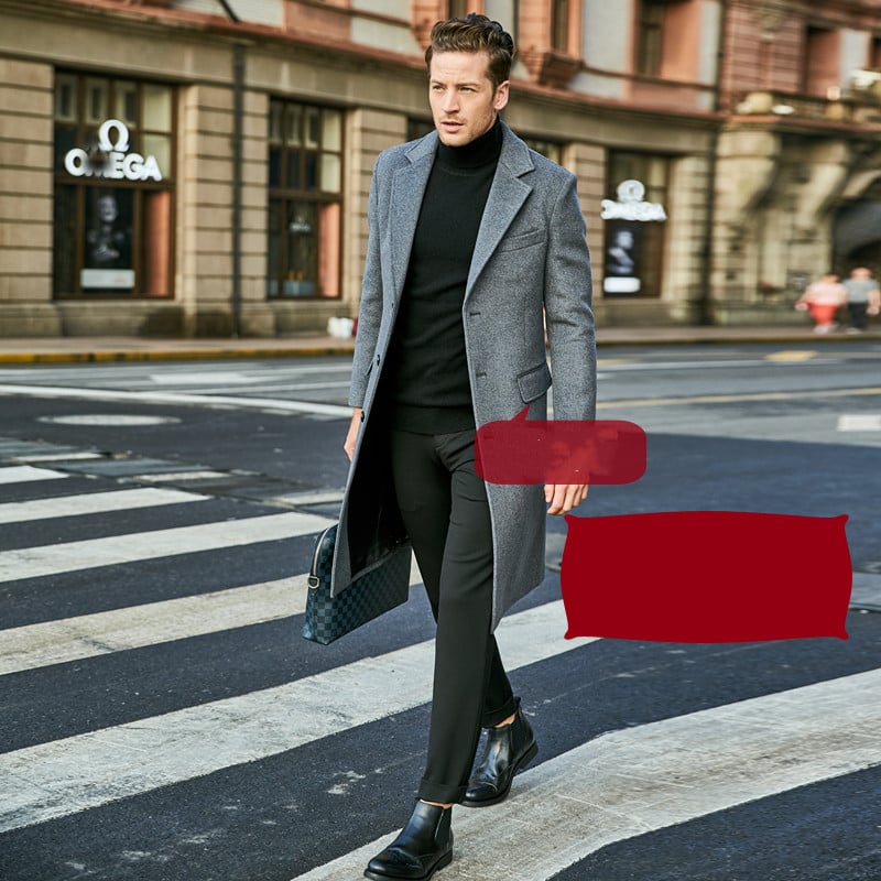 Men's Mid-Length Wool Trench Coat for Autumn & Winter