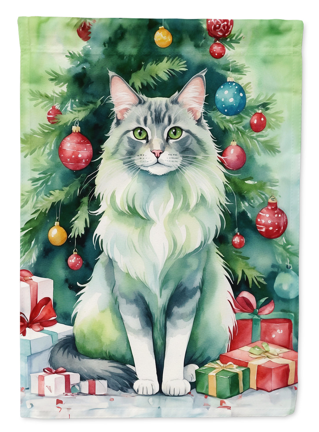 Oriental Longhair Cat By the Christmas Tree Garden Flag