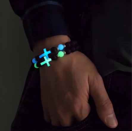 Luminous Volcanic Lava Rock Cross Bracelet
