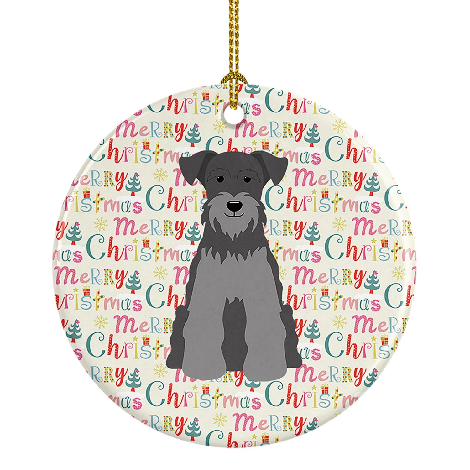 Merry Christmas Miniature Schnauzer Black Silver Ceramic Ornament