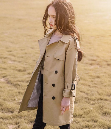 British Mid-Length Trench Coat for Girls