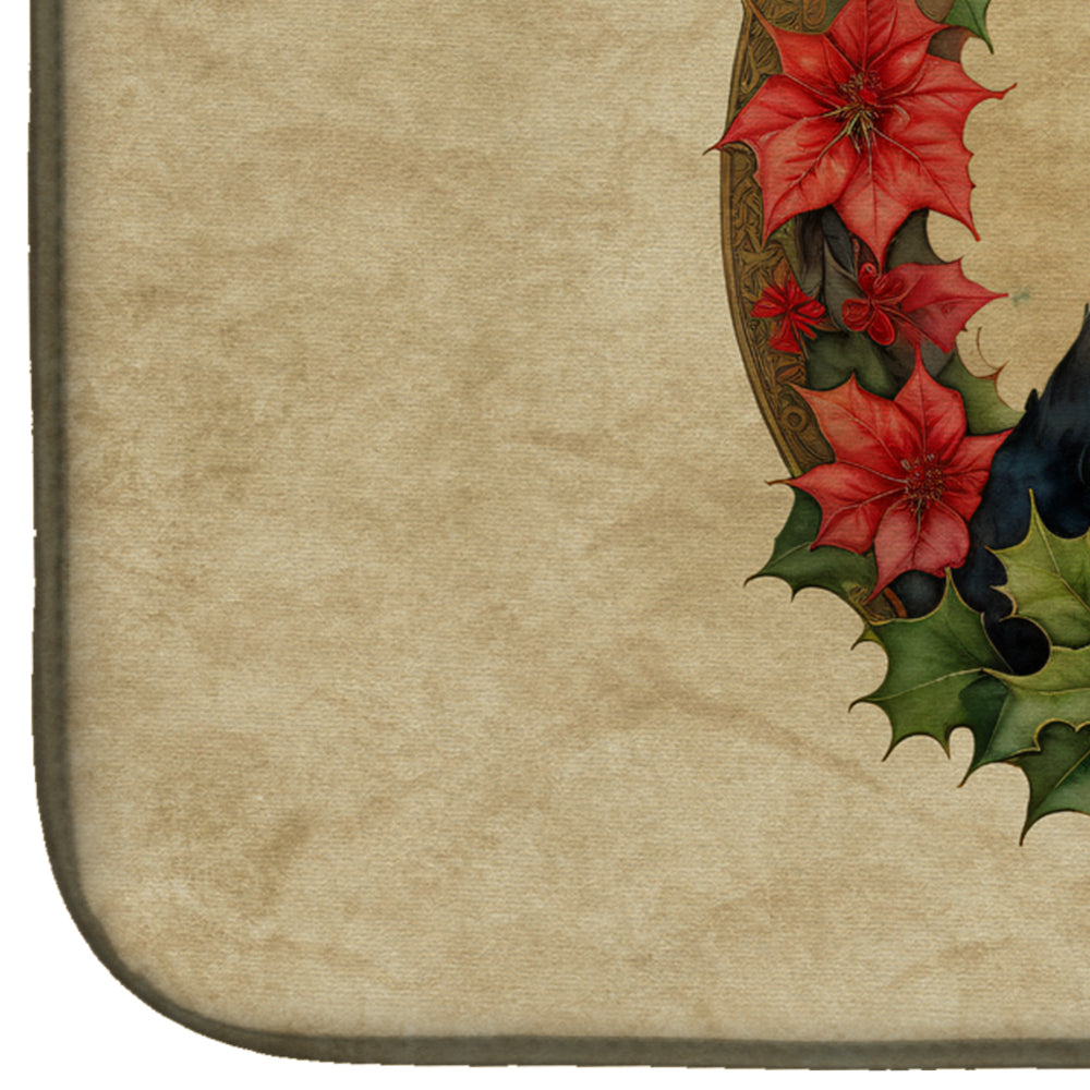 Black Russian Terrier Christmas Flowers Dish Drying Mat