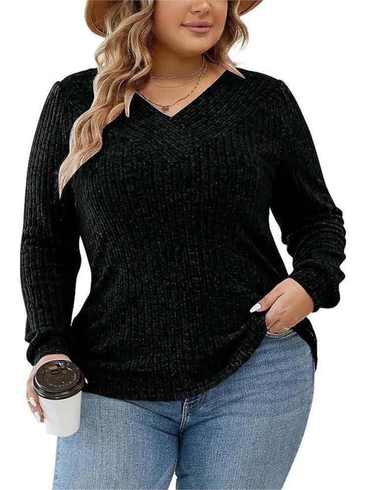 Plus Size Women's V-Neck Sweater - Fall/Winter 2023