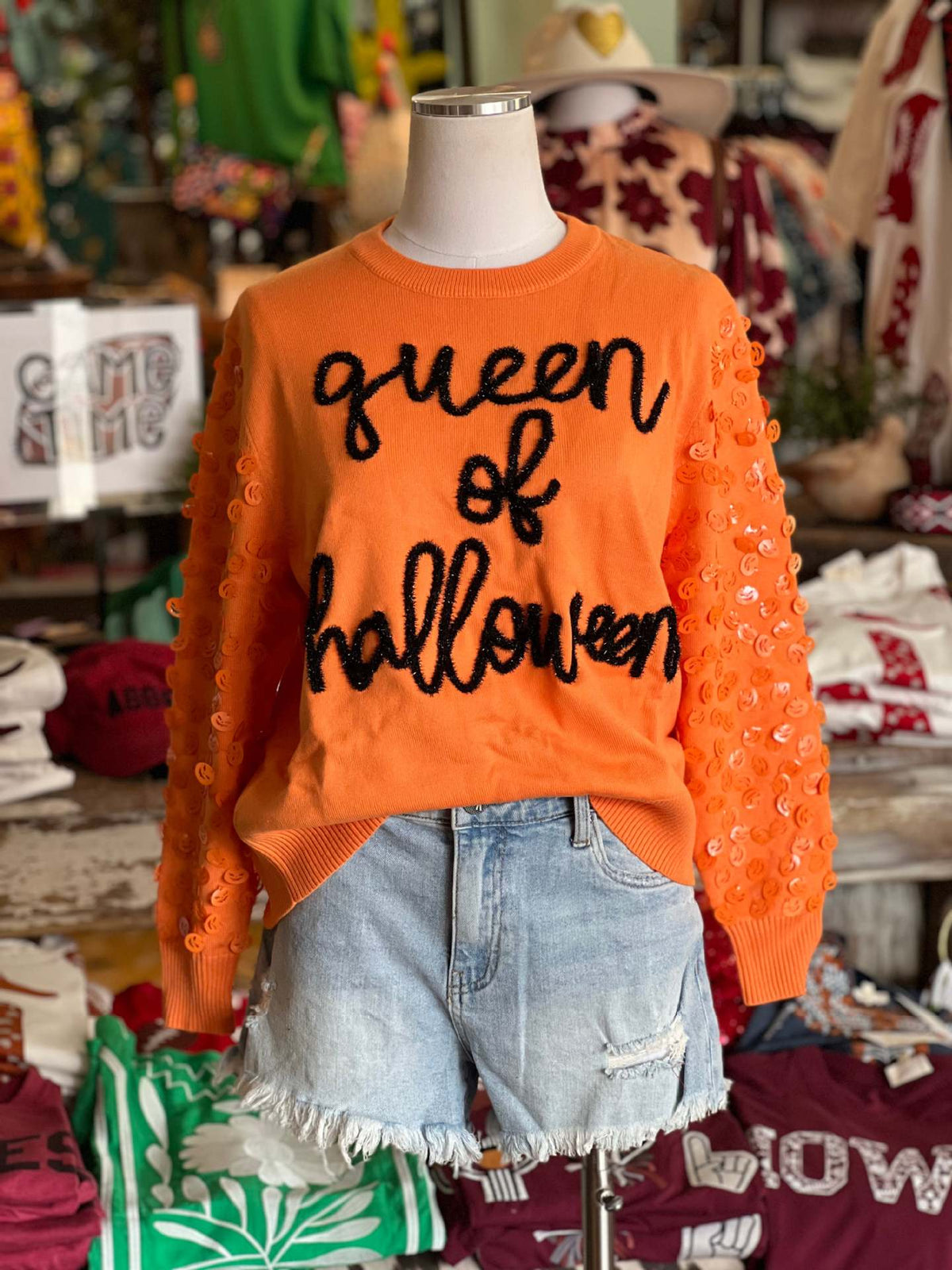 Pumpkin Sequin Design Loose Fit Round Neck Sweatshirt | Streetwear