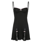 Aesthetic Mini Dress with Lace Patchwork and Spaghetti Straps
