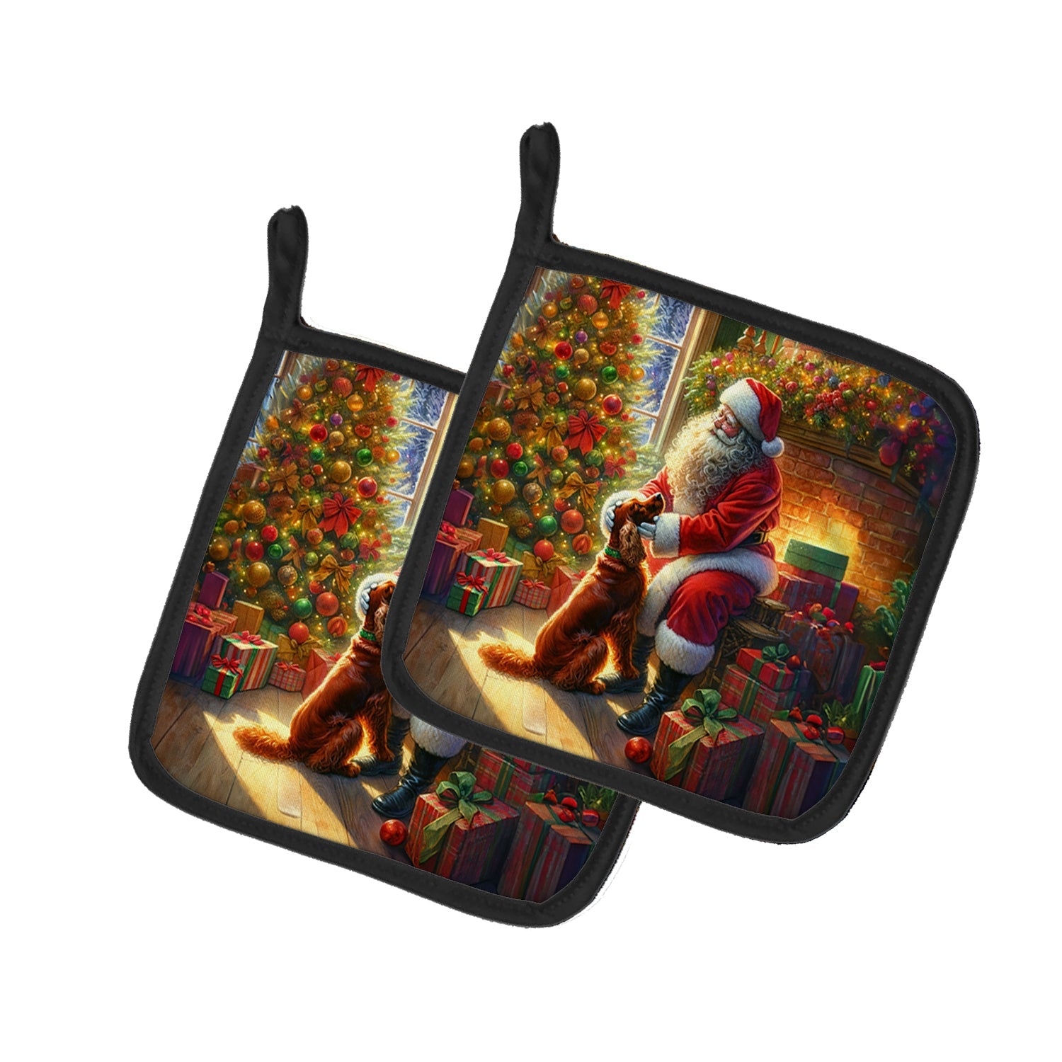 Irish Setter and Santa Claus Pair of Pot Holders