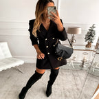New Long Sleeve Solid Double Breasted Blazer Coat