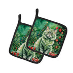 Selkirk Rex Cat By the Christmas Tree Pair of Pot Holders