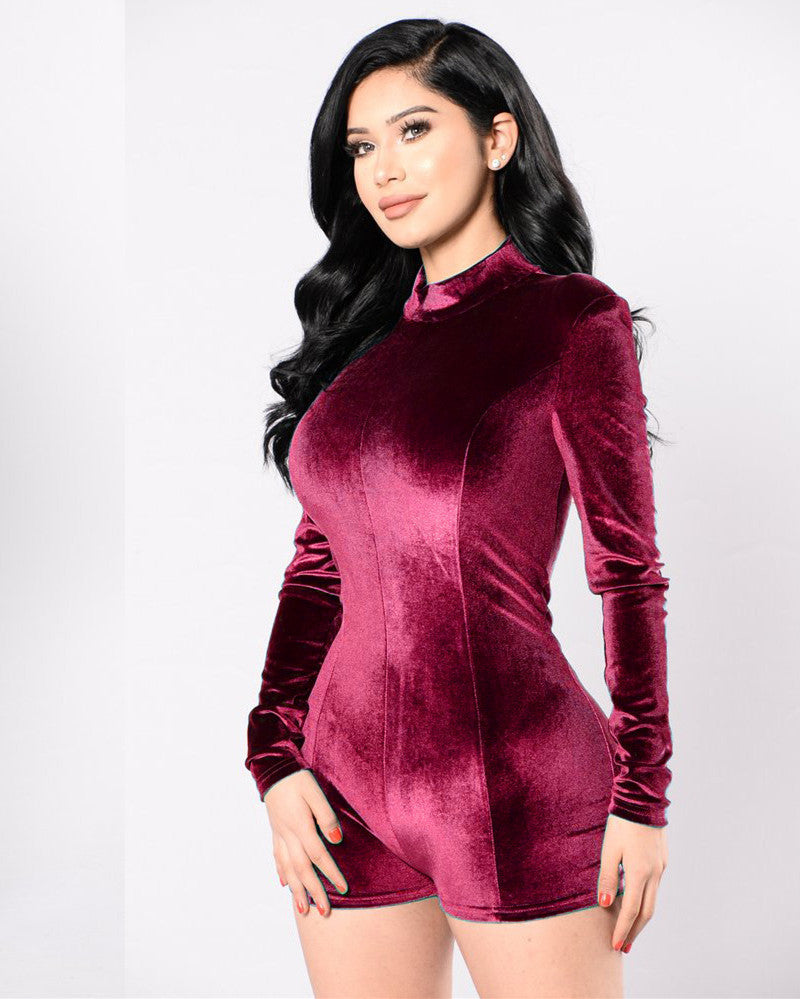 Velvet Long Sleeve Bodysuit for Women - Autumn Collection