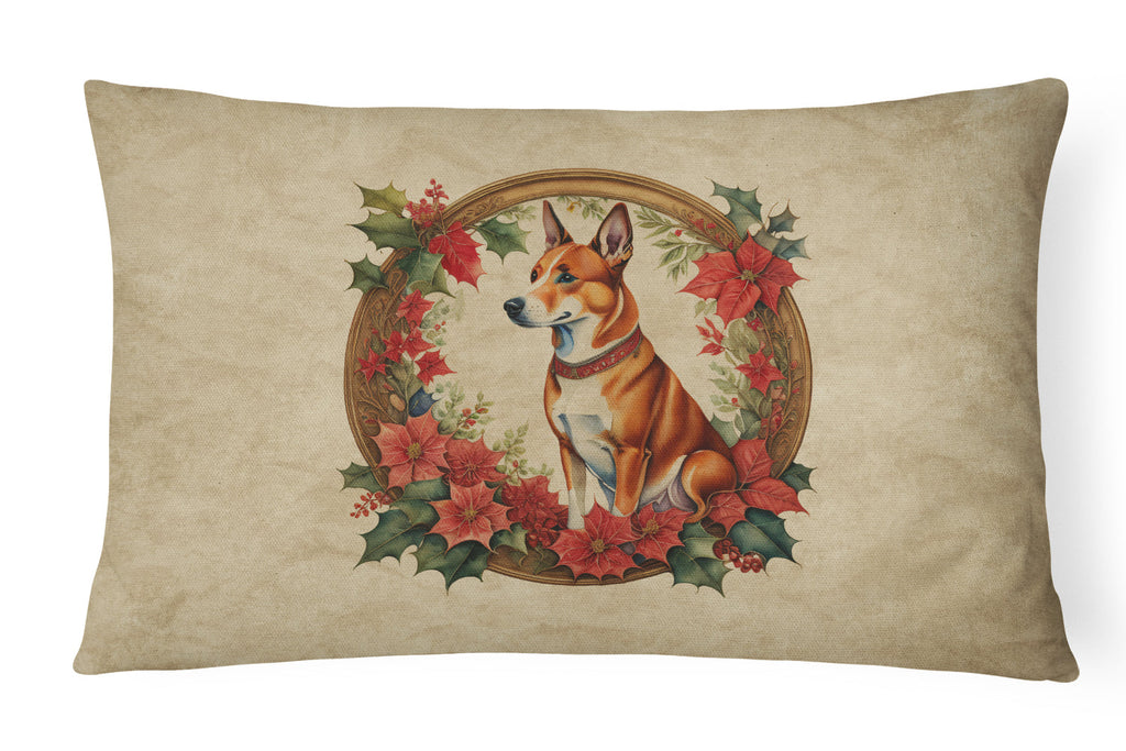 Basenji Christmas Flowers Throw Pillow