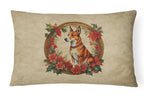 Basenji Christmas Flowers Throw Pillow