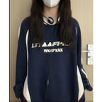 American Retro Contrast Round Neck Sweater for Women