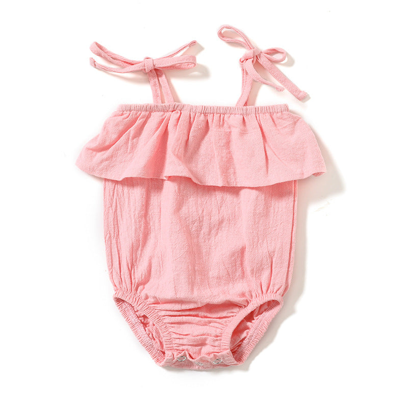 New Cotton-Linen Baby Bodysuit with Tie Design