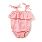 New Cotton-Linen Baby Bodysuit with Tie Design