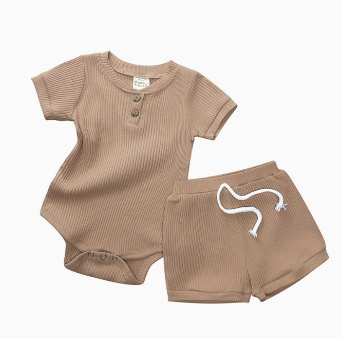 Baby Summer Outfits Set - Short Sleeve Bodysuit & Shorts