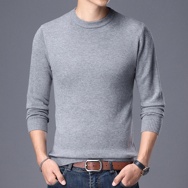 Men's Thin Slim Solid Color Round Neck Sweater