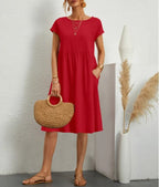 Women's Cotton Round Neck A-Line Skirt Dress