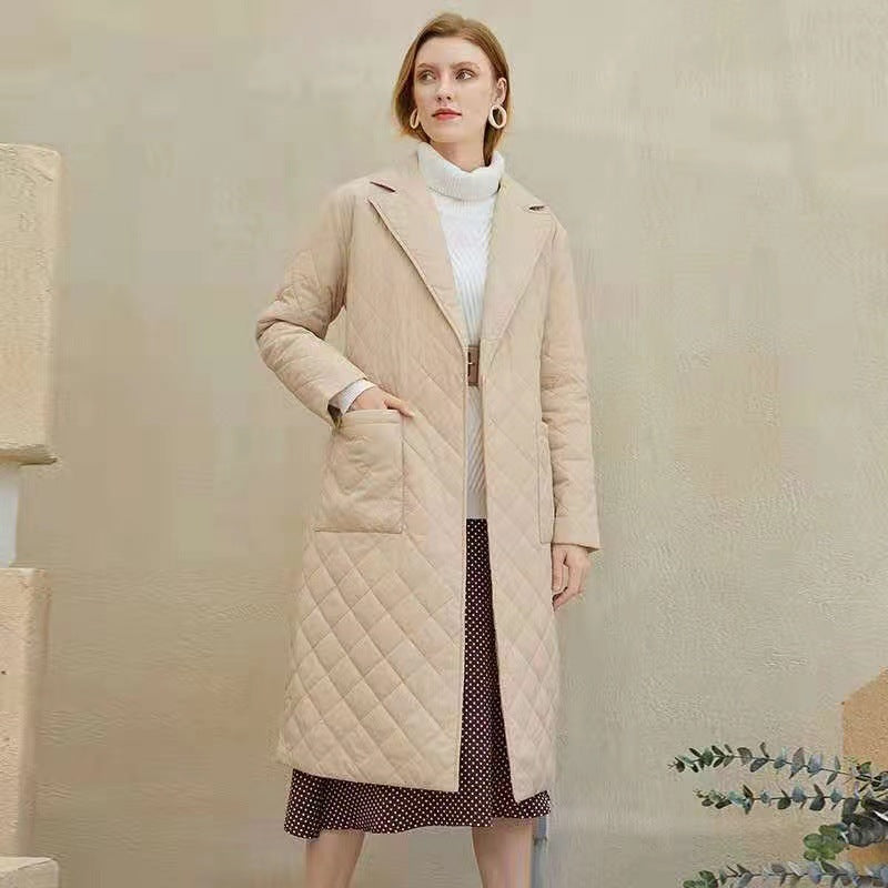 Mid-Length Slim Silver Warm Cotton Coat for Women