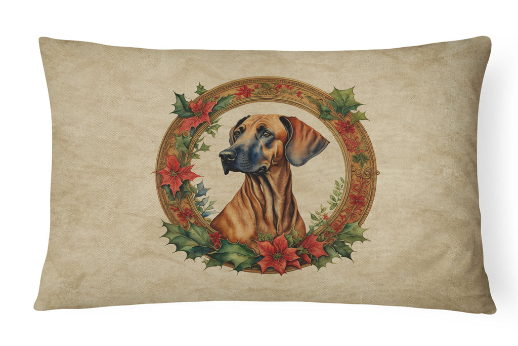 Rhodesian Ridgeback Christmas Flowers Throw Pillow
