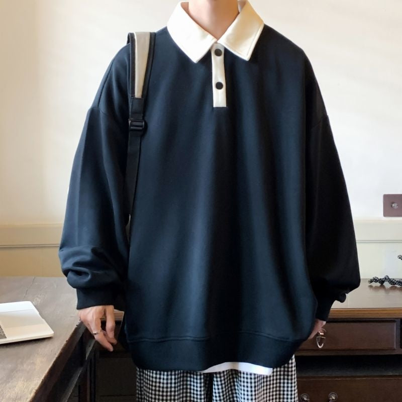 Oversized Autumn Lapel Hoodie for Men in Black/Green | Streetwear
