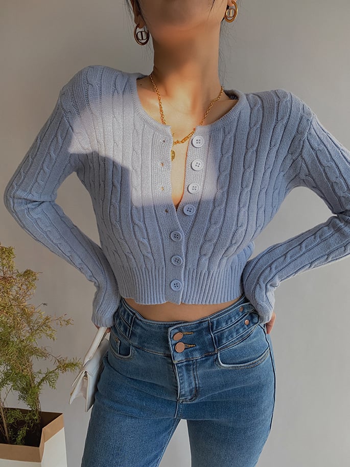 Retro High Waist Long Sleeve Sweater Cardigan