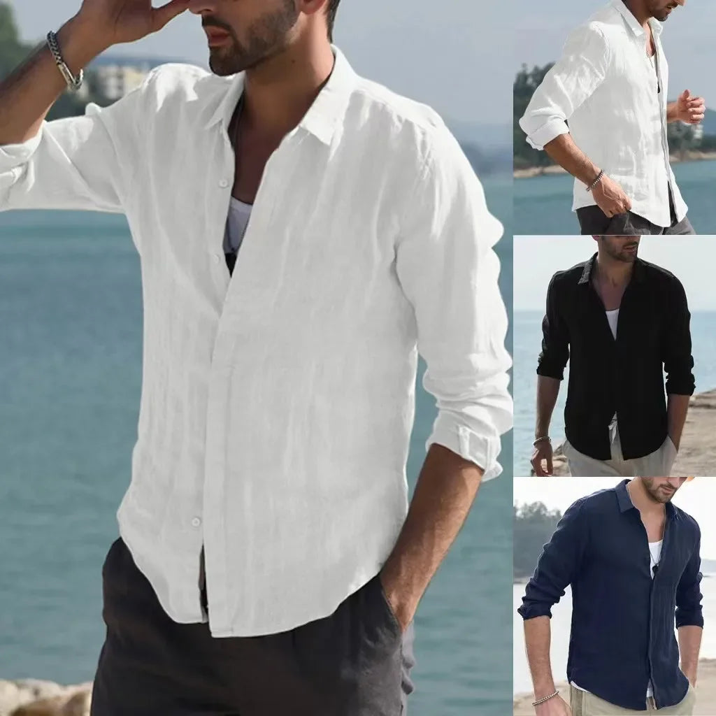 2023 Men's Casual Long Sleeve Cotton Cardigan Shirt