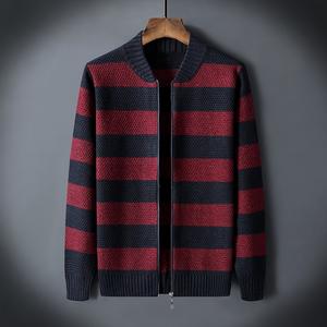 Striped Stand-up Collar Men's Jacket and Sweater