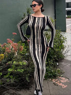 Tossy Knit Striped Long Wrap Dress for Women Fashion