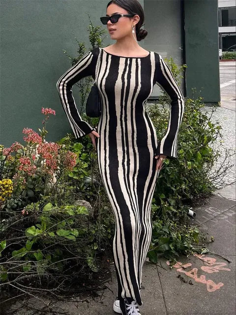 Tossy Knit Striped Long Wrap Dress for Women Fashion