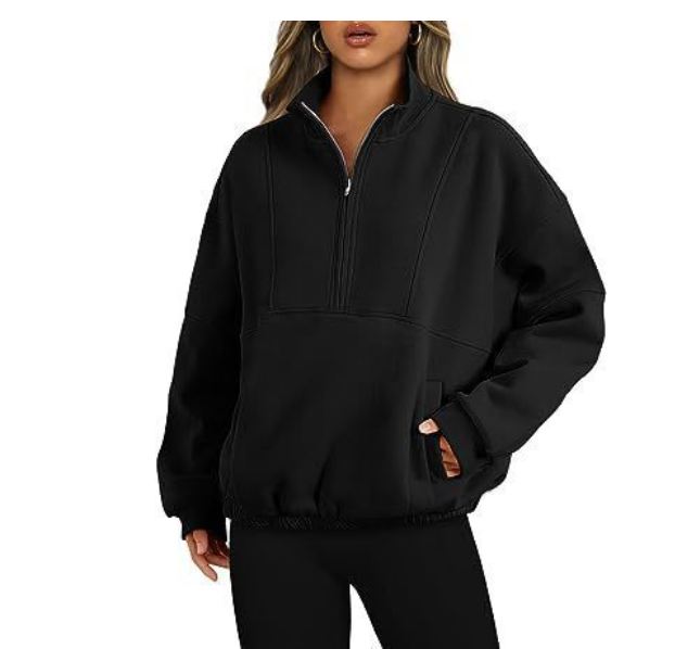 Half Zip Dropped Shoulder Sweatshirt for Women (One Piece)
