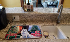 Japanese Spitz Cozy Christmas Dish Drying Mat