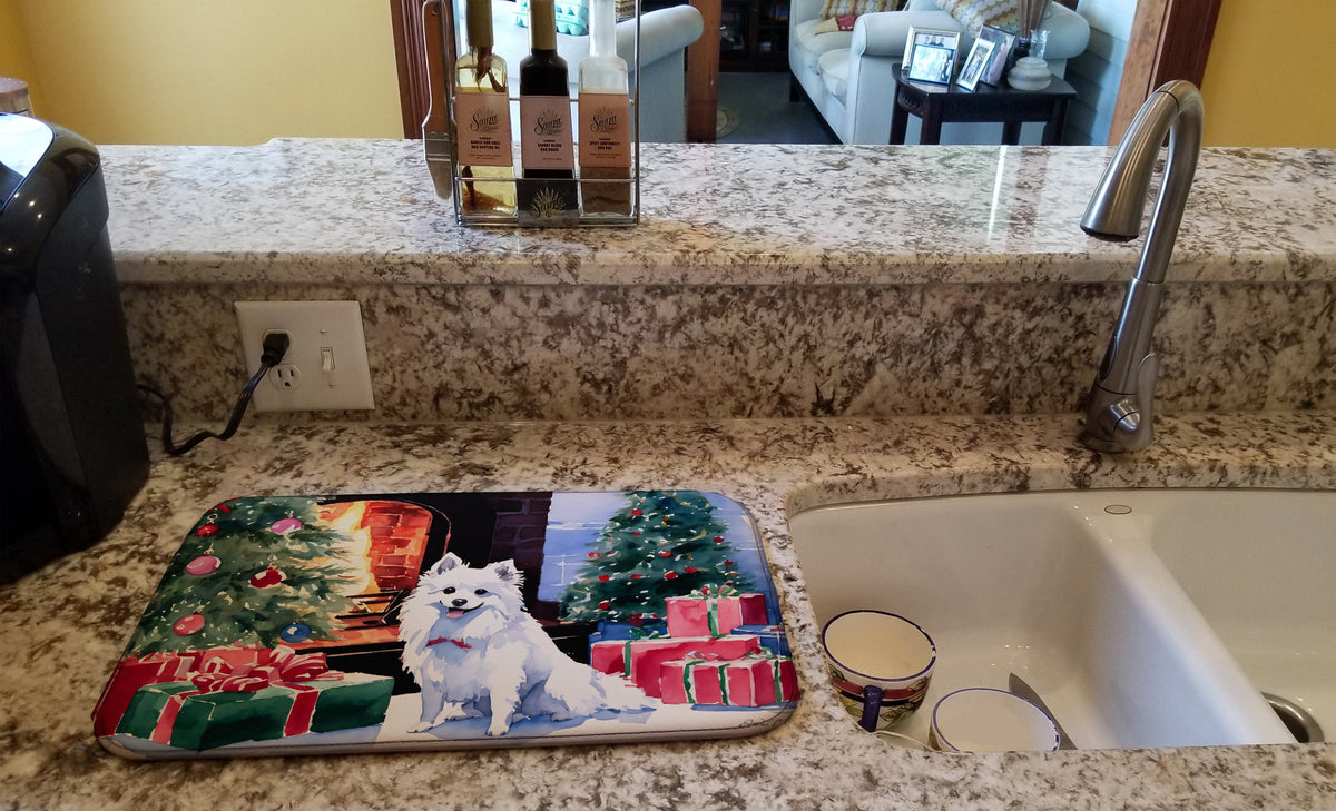 Japanese Spitz Cozy Christmas Dish Drying Mat