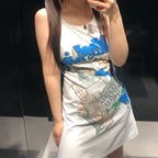 Comic Graffiti Print Spaghetti Strap Summer Dress