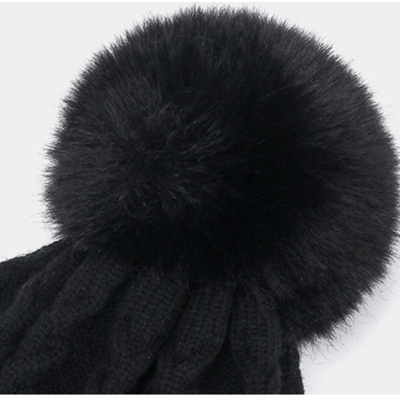 Warm Fleece-Lined Slouchy Knit Beanie with Pompom | Embroidered Cap