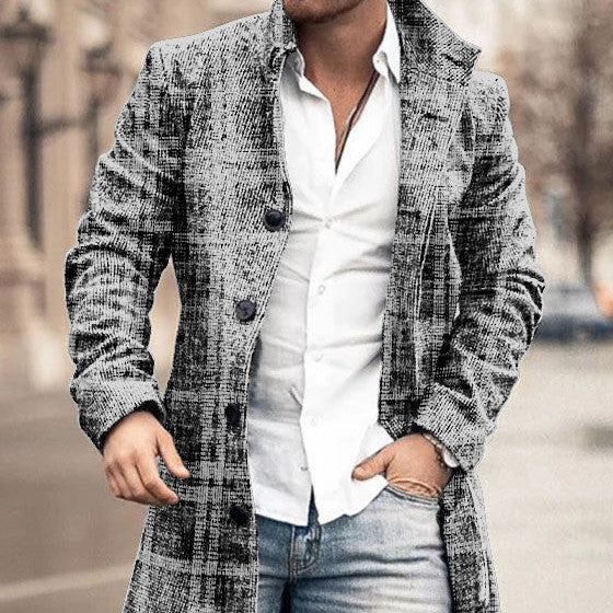 Men's Woolen Stand Collar Medium Long Casual Coat