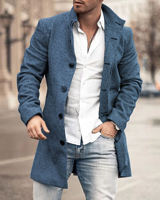 Men's Woolen Stand Collar Medium Long Casual Coat