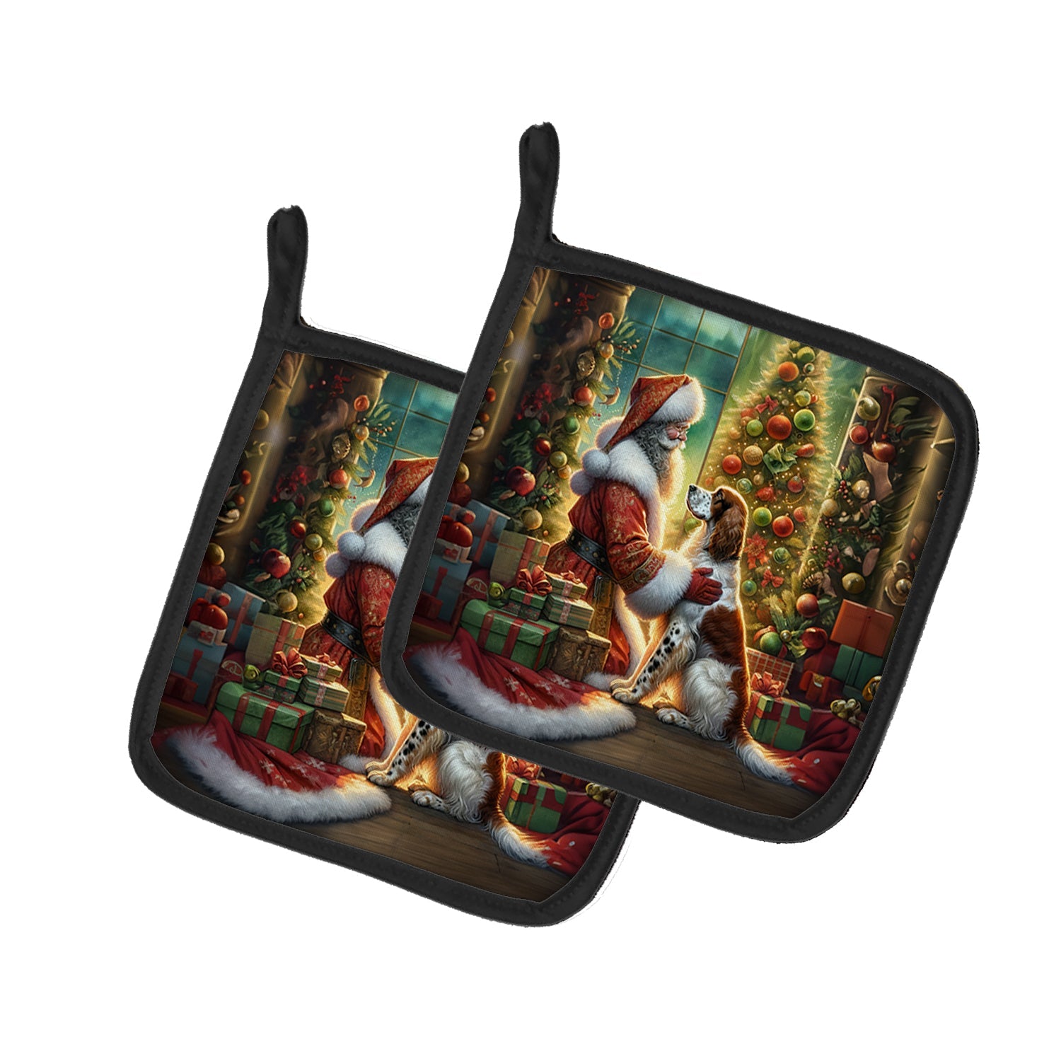 English Setter and Santa Claus Pair of Pot Holders