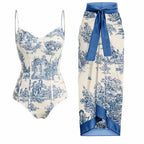 2023 Women's Retro One-Piece Swimwear with Skirt Set