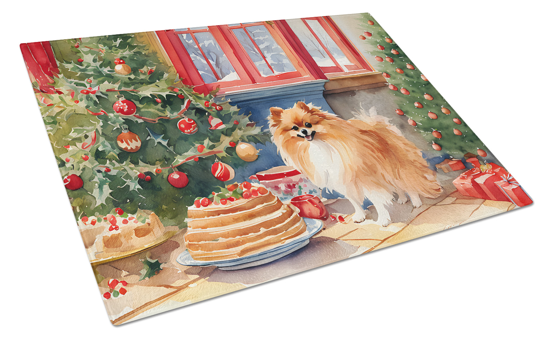 Pomeranian Christmas Cookies Glass Cutting Board
