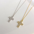 Gold Crystal Cross Pendant Necklace - Christian Jewelry